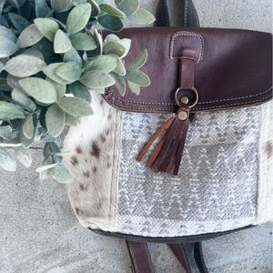 Myra Bag Hanging Buckle Upcycled Canvas & Cowhide Leather